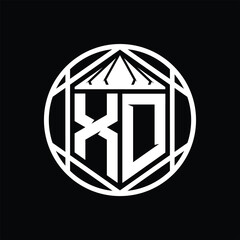 XD Letter Logo monogram hexagon slice crown sharp shield shape isolated circle abstract style design