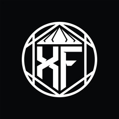 XF Letter Logo monogram hexagon slice crown sharp shield shape isolated circle abstract style design