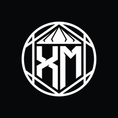 XM Letter Logo monogram hexagon slice crown sharp shield shape isolated circle abstract style design