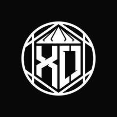 XO Letter Logo monogram hexagon slice crown sharp shield shape isolated circle abstract style design