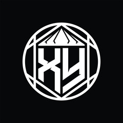 XY Letter Logo monogram hexagon slice crown sharp shield shape isolated circle abstract style design
