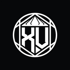 XV Letter Logo monogram hexagon slice crown sharp shield shape isolated circle abstract style design