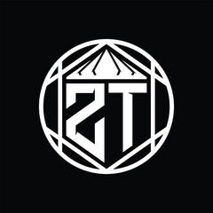 ZT Letter Logo monogram hexagon slice crown sharp shield shape isolated circle abstract style design