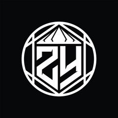 ZY Letter Logo monogram hexagon slice crown sharp shield shape isolated circle abstract style design