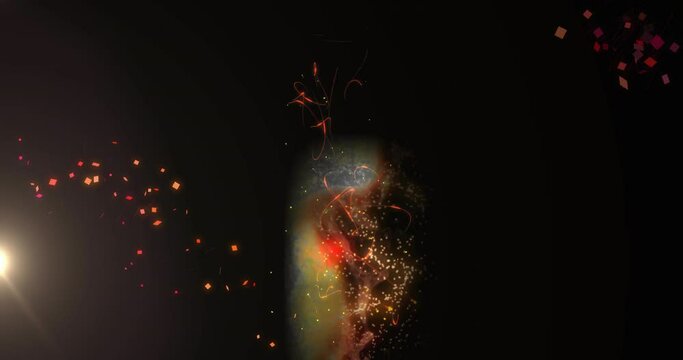 Animation of countdown to midnight and spots of light on black background