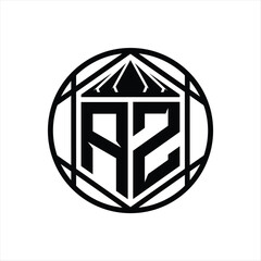 AZ Letter Logo monogram hexagon slice crown sharp shield shape isolated circle abstract style design