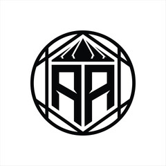 AA Letter Logo monogram hexagon slice crown sharp shield shape isolated circle abstract style design