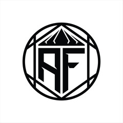 AF Letter Logo monogram hexagon slice crown sharp shield shape isolated circle abstract style design