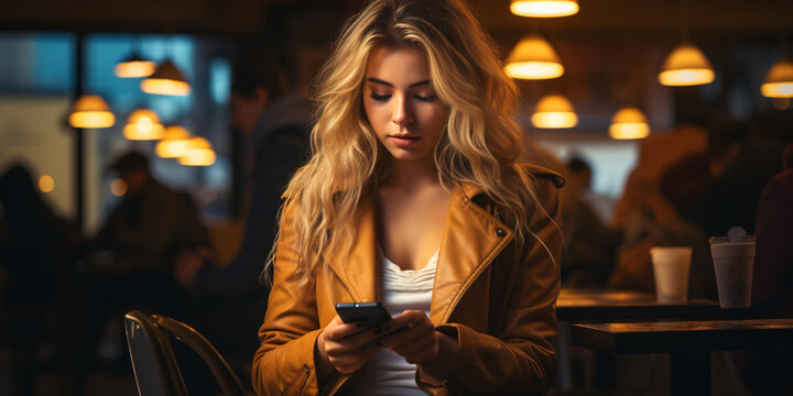 young technology addicted woman using mobile smartphone and have fun with social media apps