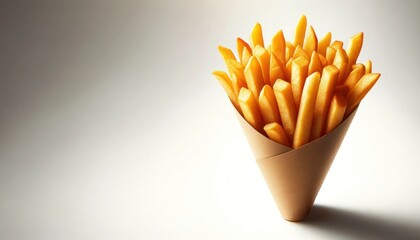Crispy Golden French Fries in Brown Paper Cone