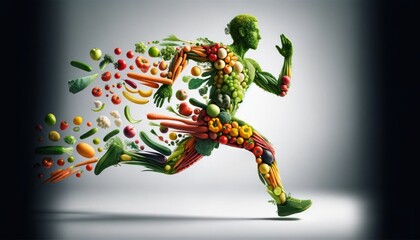 Fototapeta premium Anatomical Human Athlete Made of Fruit and Vegetables