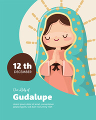 Our Lady of Guadalupe feast day. Kawaii style vector illustration