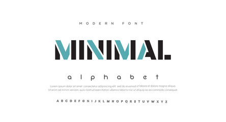 Modern minimal digital alphabet font. Minimal technology typography, Creative urban sport fashion futuristic font and with numbers. vector illustration. - obrazy, fototapety, plakaty