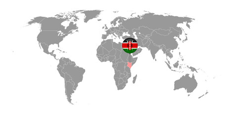 Pin map with Kenya flag on world map. Vector illustration.