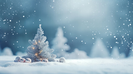 Christmas Winter Scene with Dreamy Bokeh and Snow