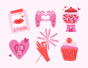 Valentine's Day Collection. Flat Valentine Trendy Elements. Vector Illustration.