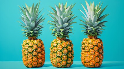 pineapples_fruit_photorealism_style_on_turquoise background