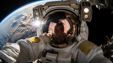 Cosmonaut in space suit in outer space