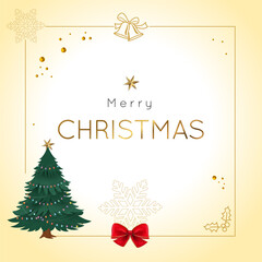 Clean minimalistic christmas greeting vector background, red green, golden christmas and new year modern elegant greeting for social media