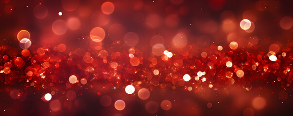 Rote funkelnde Lichter Festlicher Hintergrund mit Textur. Abstrakt Weihnachten glitzernde helle Bokeh unscharf und fallende Sterne. Winter-Karte oder Einladung - obrazy, fototapety, plakaty