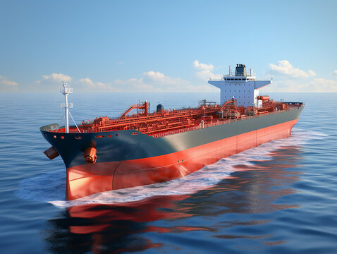 A large oil tanker in the Sea at sunset