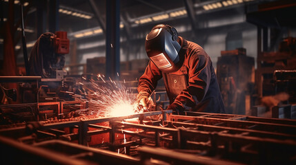 The welder cooks the frame. The welder cooks the metal. The welder cooks metal structures.