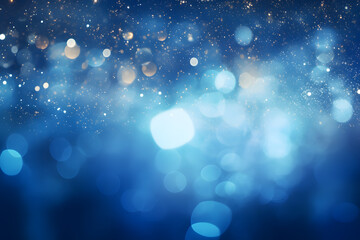 Blaue funkelnde Lichter Festlicher Hintergrund mit Textur. Abstrakt Weihnachten glitzernde helle Bokeh unscharf und fallende Sterne. Winter-Karte oder Einladung - obrazy, fototapety, plakaty