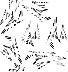 Seamless pattern of drops and splashes, both solid and contour. Chaotic and systemless arrangement with the possibility of periodic and endless repetition. Vector.