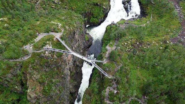 The hiking path over a great and big waterfall in Norway. 