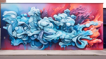 A wall texture giving the impression of a massive 3D graffiti art, with aerosol sprays frozen...