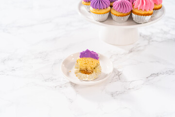 Mini Vanilla Cupcakes with Pink Buttercream Frosting