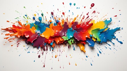A wall texture that looks like a 3D explosion of paint splatters, each droplet a different color against a stark white background.