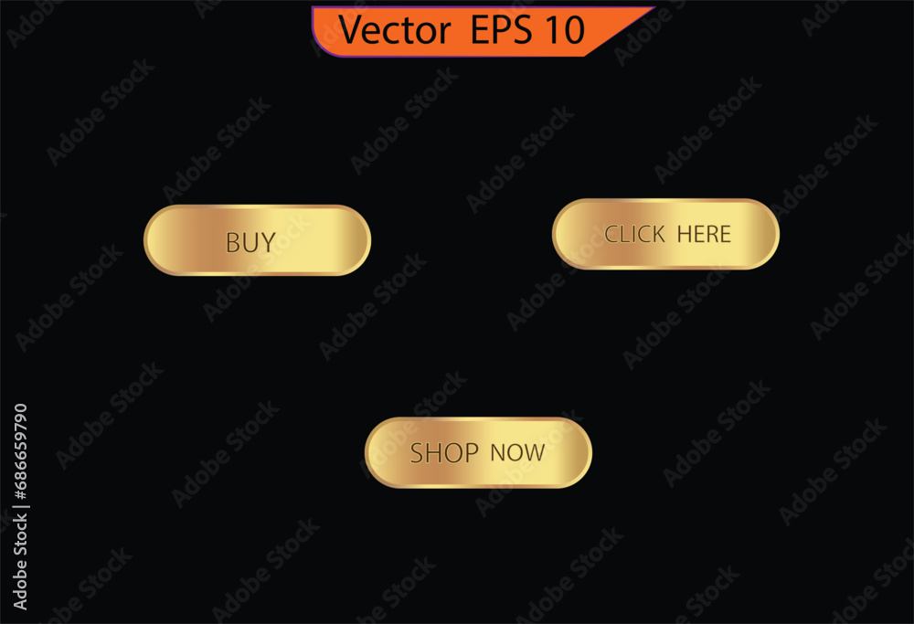 Wall mural set of action button. online shopping icons for ui ux website, mobile app. set of glass gold buttons