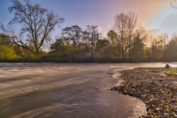 river named Sieg near Bonn, autumn landscape