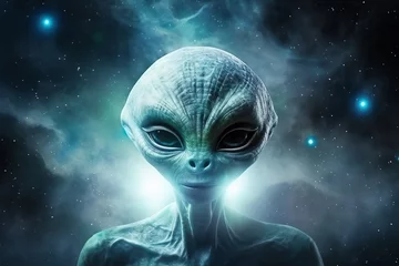 Crédence de cuisine en verre imprimé UFO a alien in space with stars and a light