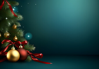 christmas background with golden balls green background with bokeh