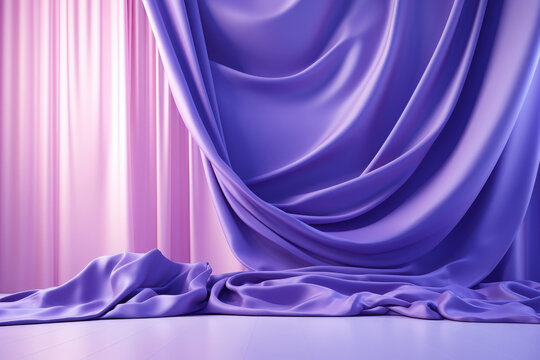Fototapeta Beautiful background of purple crumpled curtains with space for your products or inscriptions and text.generative ai