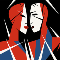 Abstract style illustration of two people facing each other