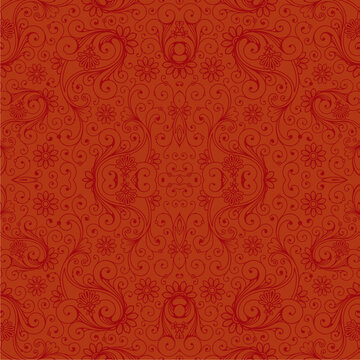 Baroque wallpaper. Seamless vector background ornate art deco decorative leaves. Damascus red background