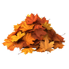 Pile of autumn leaves isolated on transparent background