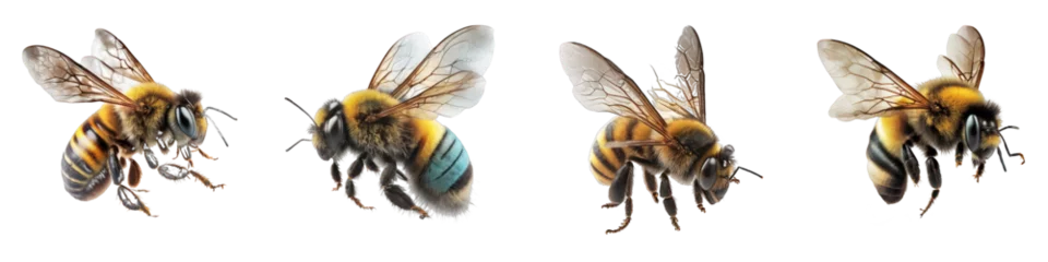 Foto op Canvas Realistic stunning bee in flight captured on a seamless transparent background for versatile design use. © INORTON