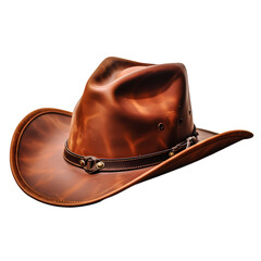 Brown leather cowboy hat isolated on transparent background