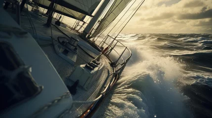Dekokissen Close-up of a yacht in a stormy sea © cherezoff