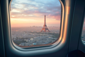 Aerial view of Paris city from an airplane window - obrazy, fototapety, plakaty