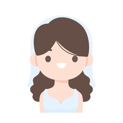 Cartoon bride wearing a white dress at the wedding ceremony