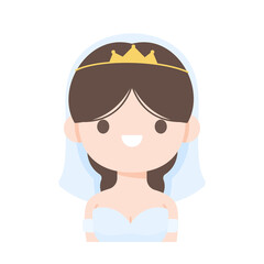 Cartoon bride wearing a white dress at the wedding ceremony