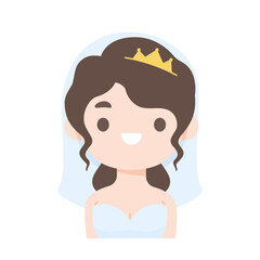 Cartoon bride wearing a white dress at the wedding ceremony
