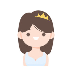 Cartoon bride wearing a white dress at the wedding ceremony