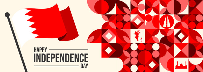 Bahrain national day celebration greeting card. Vector of national day in arabic calligraphy style with Bahrain flag