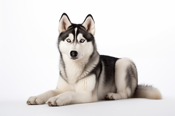 Full size portrait of Siberian Husky dog Isolated on white background